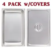 4 Full Size 2 1/2" Deep Steam Prep Table Chafer Pan Stainless Steel w/Covers Lid