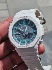 Custom Casio G-SHOCK GA-2100 White Mod – Gray Dial with Aqua Accents – Unique Ha
