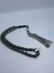 Erzurum Oltu Stone Black Amber 1000K Silver Inlay 33 Beads Misbaha Rosary Master