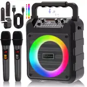 Portable Bluetooth Karaoke Speaker – Dual Wireless Mics, RGB Lights, Powerful So