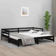vidaXL Pull-out Day Bed Black 2x(92x187) cm Solid Wood Pine