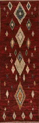 Thick Plush Handmade Moroccan Tribal Rug Runner Wool Carpet 2' 9" x 9' 8"