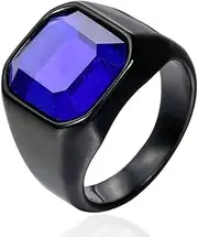 [INRENG] Stainless Steel Signet Rings Vintage Square Agate Gemstone Onyx Ring for Men