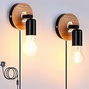 Industrial Rotatable Wall Lamp with Switch Plug in Wall Sconce Set of 2 Rustic Black E27 Wall Mount Light Indoor Vintage Wall Mount Lighting Bedside Bedroom Living Room (2 Pack)