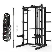 Pre Order Multifunctional Squat Rack Bundle - 100kg Ruber Weight Plates & Barbell