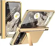 [XBS-Better] Case for Google Pixel Fold 7.6" 2023 with Removable S Pen Holder Hinge Protection and Built-in Screen Protector and Kickstand Leather Case for Fold 4-Gold