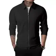 Men Jacket Lapel Outwear Men's Casual Long Sleeve Jacket Sport Loose Zipper Coat