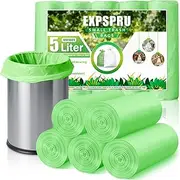 Expspru Small Biodegradable Trash Bags 1.2 Gallon / 5L Compost Bags - Strong Bin Liners, Durable & Leak-Proof Garbage Bags for Bathroom, Office, Bedroom, Kitchen - Green,120 Count