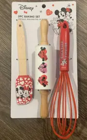 Mickey Minnie Valentines Day 3-Piece Gift Set Spatula Rolling Pin Whisk Baking