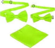 [uxcell] Bow Tie for Men, Adjustable Bow Ties with Pocket Square Solid Color Triple Fold Pre-tied Bow Ties Sets for Wedding, Parties, Dinner, and Business (Grass Green, 2Size)