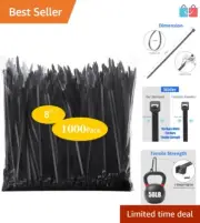Durable Self-Locking Black Zip Ties - 1000 Count, 50 lb Tension Strength