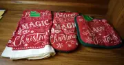 Set of 3 Santa Kitchen Set 1 Towel + 1 Hotpad + 1 Ovenmitt Believe in the Magic
