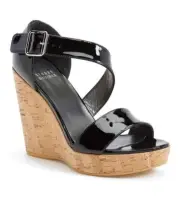 Stuart Weitzman Oneliner Platform Black Patent Leather Wedge Sandal Alex 8.5 NEW