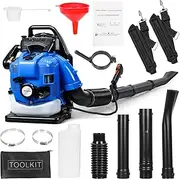 Gas Leaf Blower, 7000 RPM Backpack Leaf Blower, 75.6CC 750CFM 4-Stroke 205MPH Gas Powered Leaf Blower, Gas Blowers for Lawn Care, Sweeping Fallen Leaves, Dust(BBX9900-Blue)