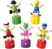 PROLOSO Push Puppet Finger Puppets Thumb Press Base Joker Puppet Push Up Wooden Clown Toys 5 Pcs