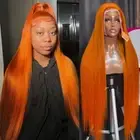 Ginger Wig Human Hair Orange Lace Front Straight 13x4 HD Frontal Colored Wig ...