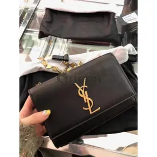 小曼店二手Saint Laurent Monogram 364021 金色Ysl Kate 黑色單肩斜挎包斜背包單