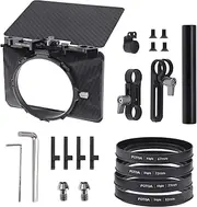 Matte Box Lightweight with Top Flag 15mm Rod 4pcs Lens Adapter Rings(67mm/72mm/77mm/82mm) for DSLR Mirrorl Cameras Supporting 4x4in/ 4x5.65in/100x100mm Filters