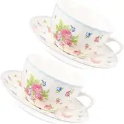 CONGARTENO 1Set Lovely Coffee Mug Set Bone China Tea Cup Saucer Retro Floral Design for Home Festivals Celebrations for Coffee Water Milk