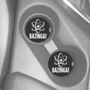 BAZINGA ATOM SCIENCE THEME GRAY WHITE RUBBER CAR DRINK HOLDER COASTERS SET OF 2