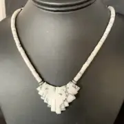 Womens White Howlite Heishi Navajo Pearls Sterling Silver Bead Necklace 14209