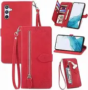 [JayModCase] Mobile Phone Case for Samsung Galaxy A54 5G, PU Leather Magnetic Closure Mobile Phone Case, with Zip Pocket, Stand, Card Slots Case Compatible with Samsung A54 5G - Red