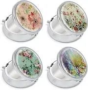4 Pack Elegant Small Pill Box, 3 Compartments Pill Case with Mirror, Metal Travel Portable Medicine Tablet Vitamin Holder Organizer Container