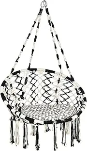 Costway Hammock Chair, Macrame Hammock Swing with Cushion, Hanging Cotton Ropes, Steel Frame, Bohemian Hanging Chair with 150kg Capacity for Indoor and Outdoor Use