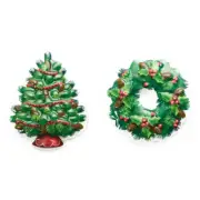 Wreath and Tree Assortment Cake Top (4 Pieces) Winter themed Cake Decor
