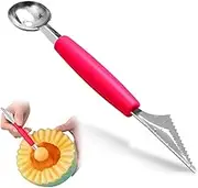 Generic Dual Function Melon Baller Scoop, 2-in-1 Stainless Steel Fruit Slicer for Watermelon, Melon, Cucumber, Mango, Banana (Green) (Rose Red), 6.88 inch