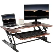VIVO Dark Wood Height Adjustable Standing Desk Monitor Riser Tabletop Sit Stand
