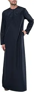 [Generic] Fashion Men's Kaftan Long Sleeve Zip Up Crew Neck Muslim Robe Thobe Long Gown Muslim Middle East Kaftan Dresses with Pockets Chic
