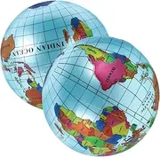 TOGEVAL 2 Pcs Inflatable Earth Beach Ball Globe World Map Globe Balls For Kids Educational Geography Toy For Toddlers Babies And Children