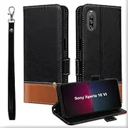 [MAMA MOUTH] Sony Xperia 10 VI Case, Card Slots, Leather Magnetic Mobile Phone Case, Shockproof Wallet Xperia 10 VI Flip Case, TPU Bumper Protective Case Cover for Xperia 10 VI with Hand Strap, Black