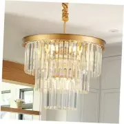 8-Light Gold Crystal Pendant Light, 3-Tier 17.76" Luxury Crystal Pendant Light