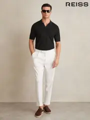 Reiss Black Tyne Open-Collar Knit Polo Shirt (F18240) | $195