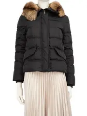 Black Fox Fur Trim Parka Coat