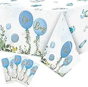 Baby Shower Party Tablecloths - 3Pcs Watercolor Blue Table Cloth, Baby Boy Birthday Table Cover, Oh Boy Themed Party Decorations Plastic Disposable Table Cloth for Boy Birthday Gender Reveal Party