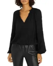 Sanctuary Women's Blouse Cooler Nights Peasant Tie Neck Black Size XS NEW