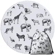 Black and White African Wildlife Animals Round Beach Towel