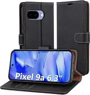 Hianjoo Case Compatible with Google Pixel 9a 6.3", Case Premium Protective Cover Wallet Card Flip PU Leather Phone Case Replacement for Google Pixel 9a 6.3", Black