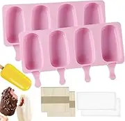2 Pcs Ice Cream Molds Popsicle Mold with 100 Wooden Sticks with 2 Covers, Popsicle Molds, Silicone Popsicle molds,Popsicle Mould, Ice Lolly Moulds, Cakesicle Moulds, for Cake Pop,DIY Ice Cream,(Pink)