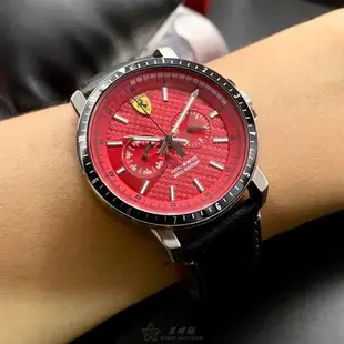 FERRARI手錶, 男錶 42mm 黑銀色圓形精鋼錶殼 紅色中三針顯示, 雙眼, 運動錶面款 FE00065