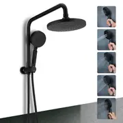 8" Rain Shower Head Set 5-MODE Handheld Gooseneck Diverter Wall Arm Round Black WELS High Pressure