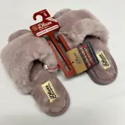Dluxe by Dearfoams Ultra Soft Comfort Teddy Pile Open Toe Scuff Slippers Size 8