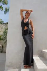 Palm Tree Paradise Maxi Skirt Black