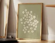 [kenesei] Minimalist Muted Green Abstract Floral Art Print Art Boho Botanical Art Japandi Style Decor 1953