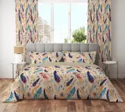 Boho Feather Red Floral Reversible Quilt Cover Set