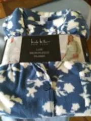 Nicole Miller New York Microfleece Pajamas Blue White Floral Size XXL 20/22 New
