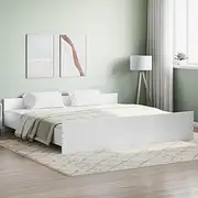 King Size Bed Frame Without Mattress, White 183x203 cm, Wooden Platform Frame with Headboard, Durable Modern Design, Plywood Slats, Engineered Wood Finish